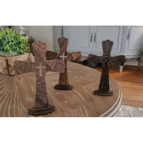 Catholic Wooden Cross Set for Table Decor, Rustic Wall Art (5.7 x 8.5", 3 Pack) - Picture 1 of 2